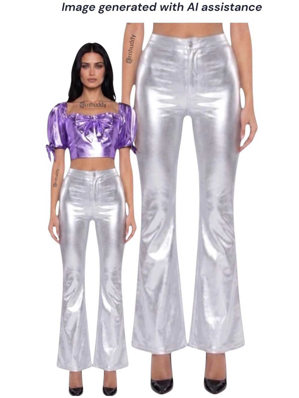 Finesse M metallic silver flare disco pants